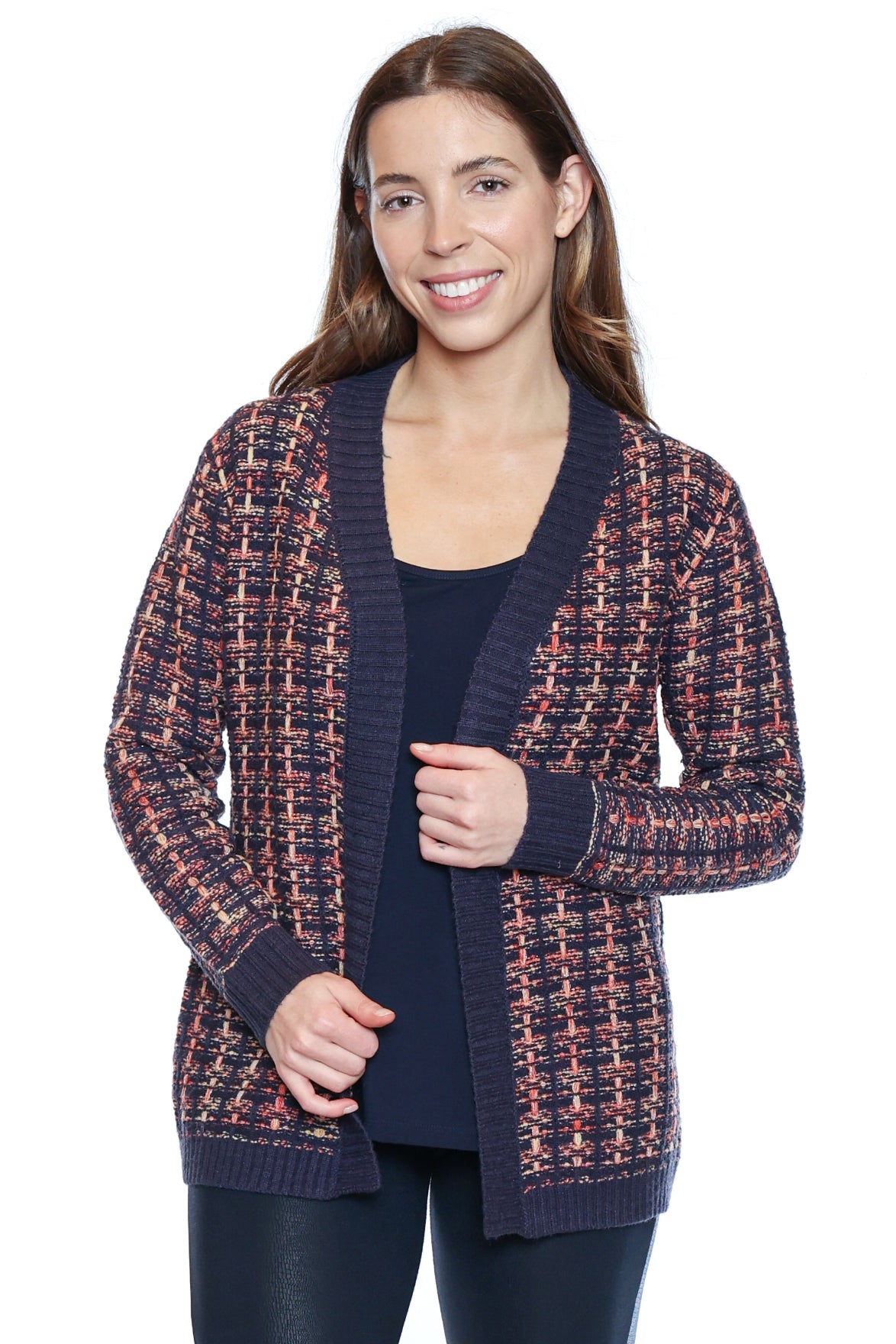Tweed Knit Open-Front Cardigan