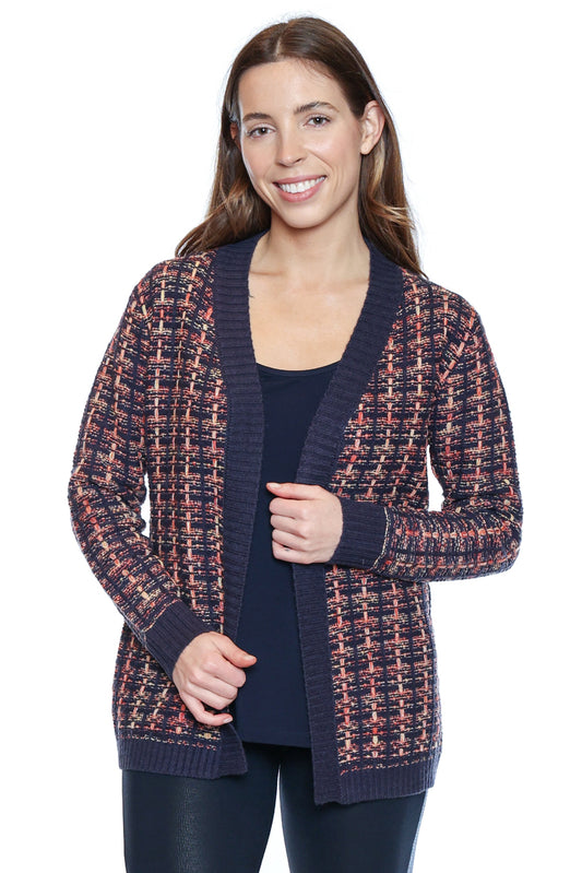 Tweed Knit Open-Front Cardigan