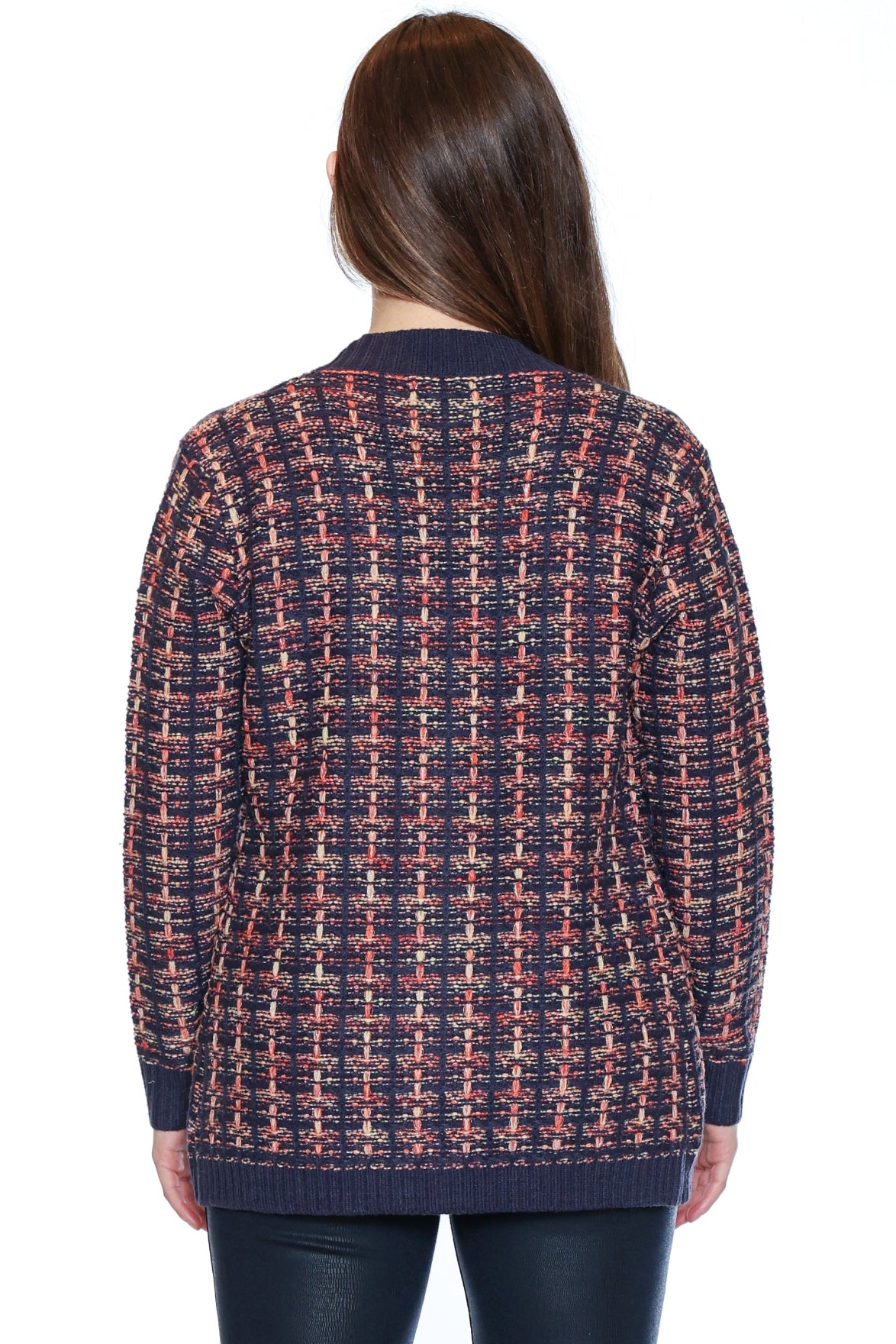 Tweed Knit Open-Front Cardigan
