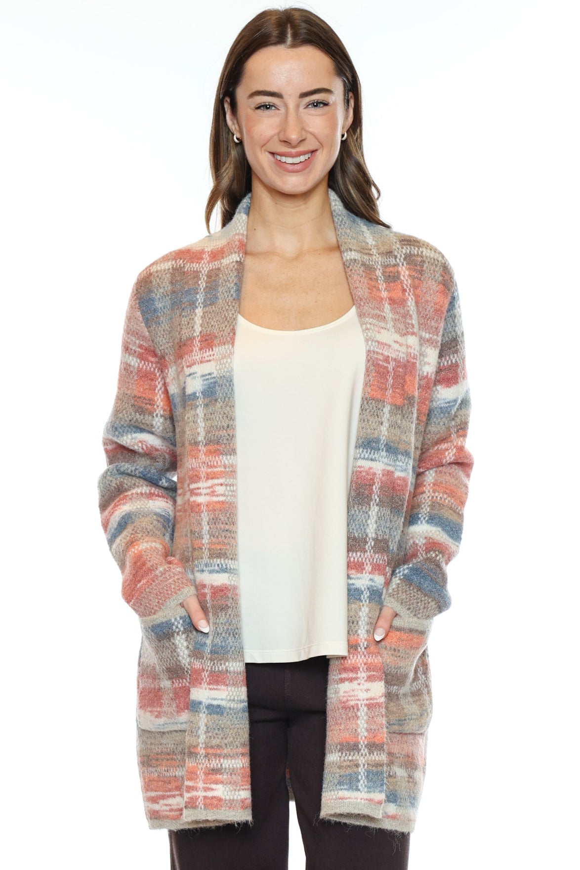 Cozy Multi-Colour Plaid Longline Cardigan