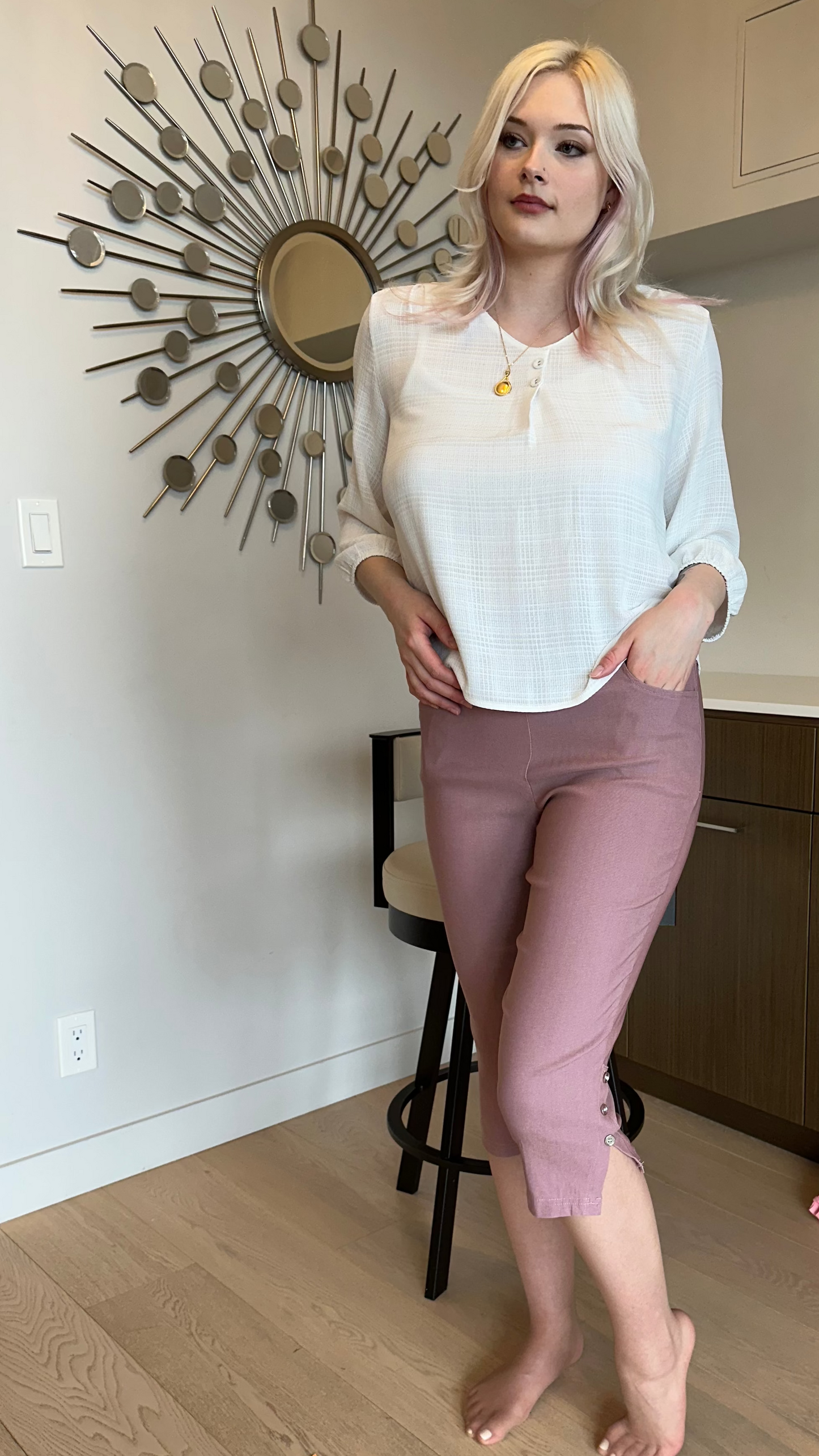 Lyra Button-Hem Capri Pants