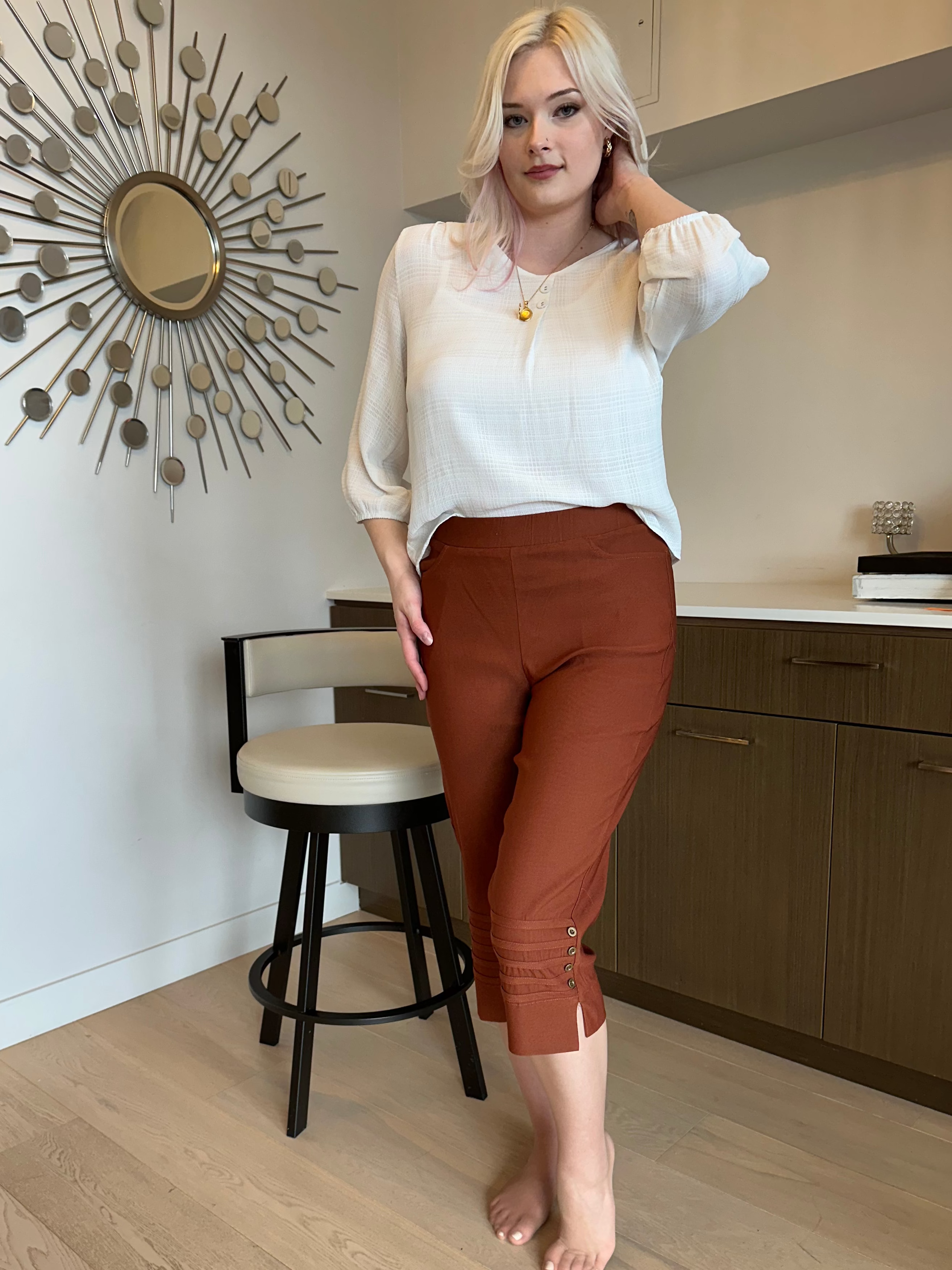 Button Detail Capri Pants