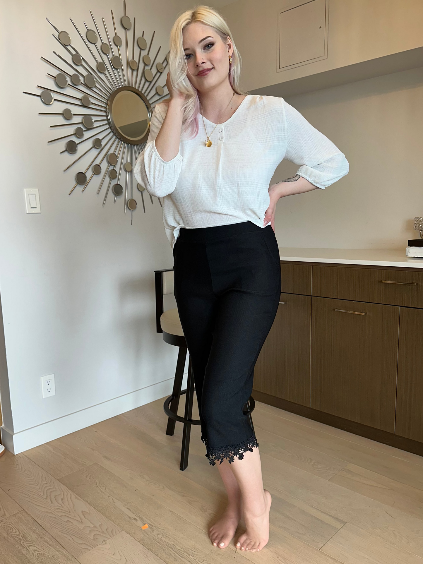 Lace Trim Capri Pants