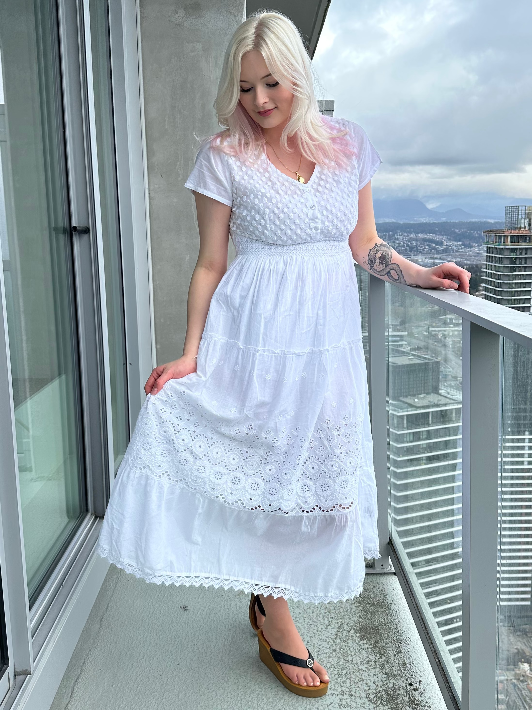 Romantic Eyelet Cotton Midi Dress