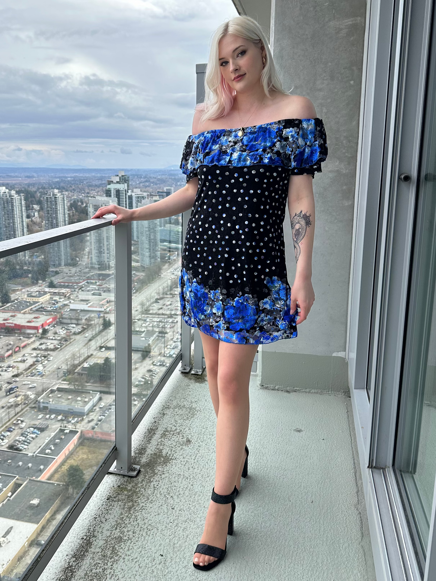 Floral & Polka Dot Ruffle Dress