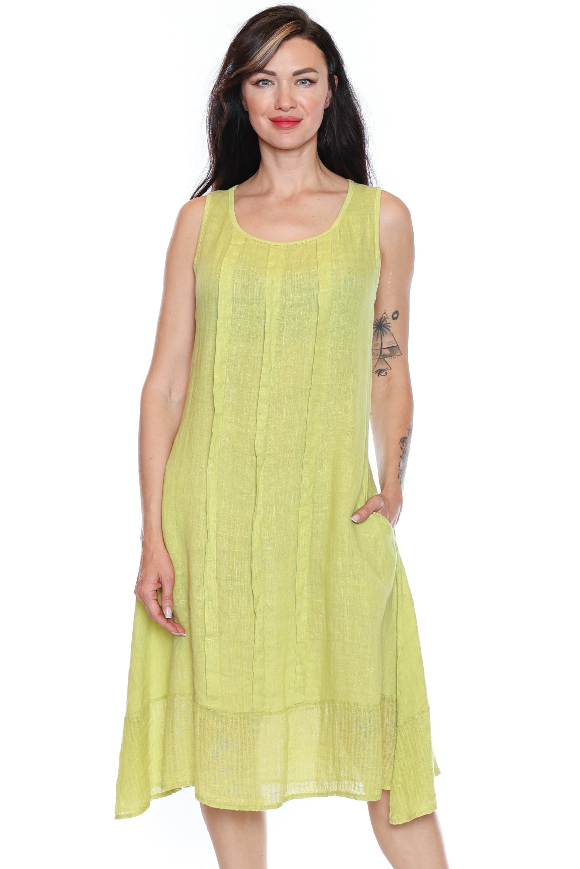 Linen Blend Sleeveless Midi Dress
