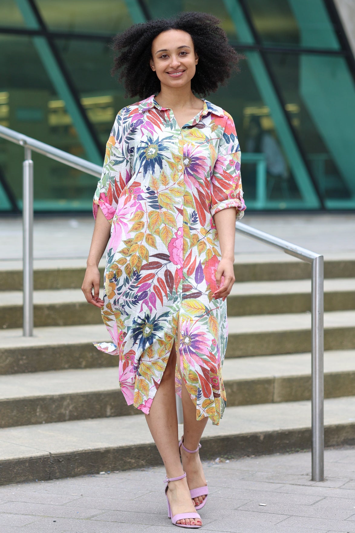 Printed Button-Down Shirt Dress