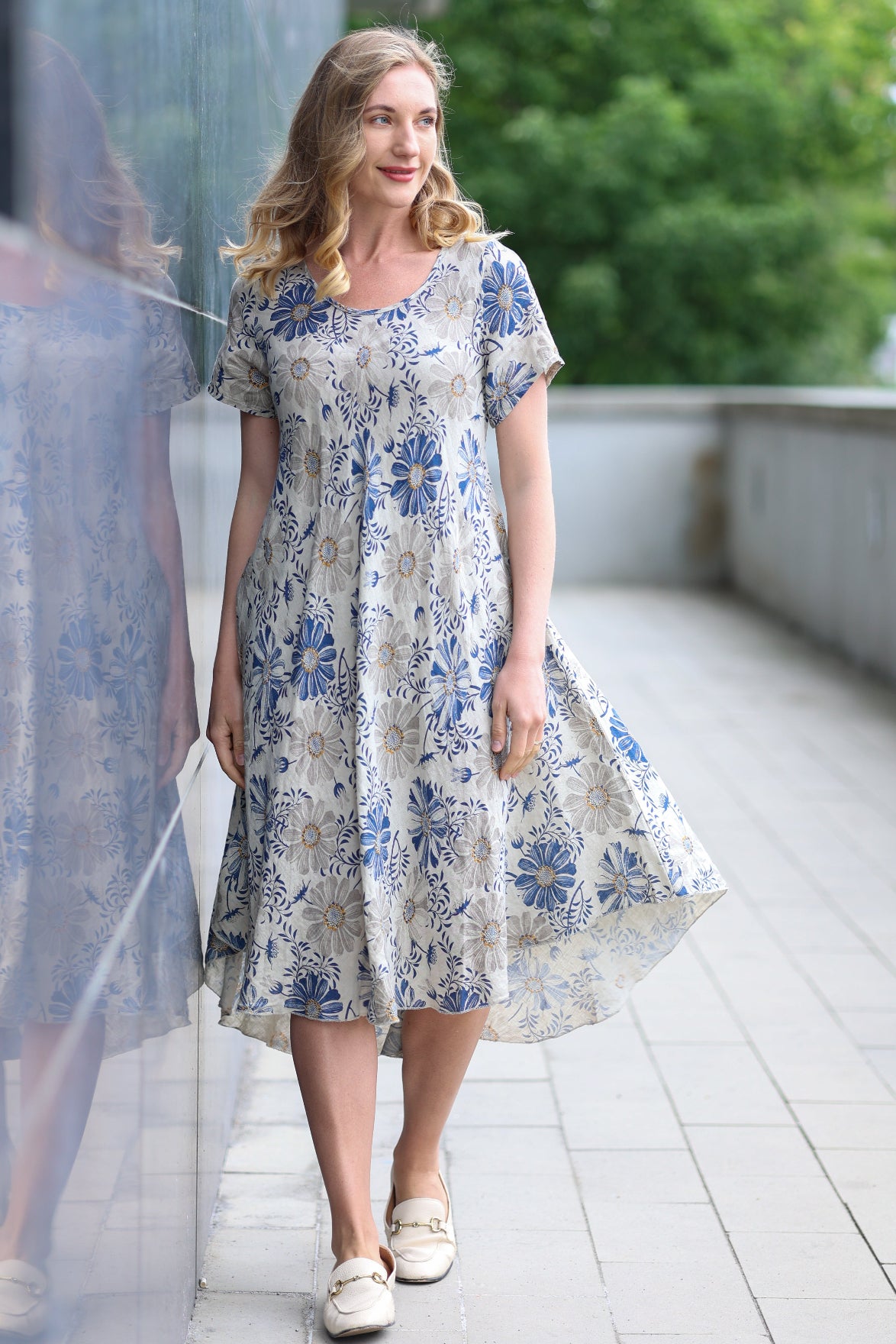 Floral Linen Swing Dress