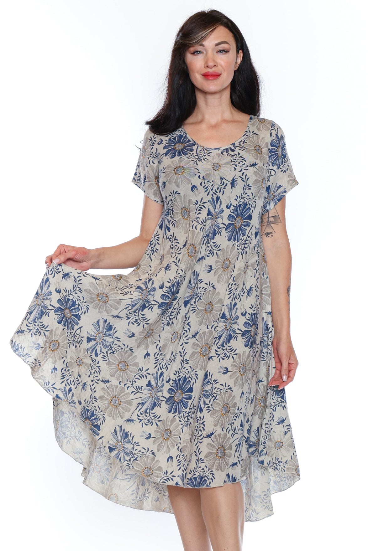 Floral Linen Swing Dress