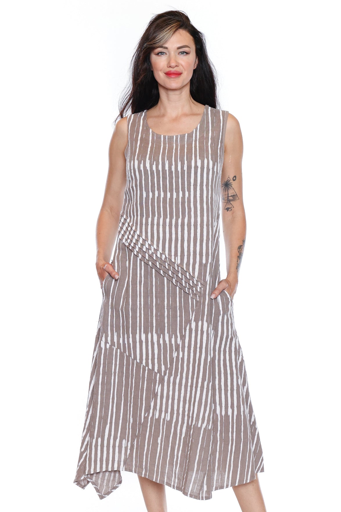 Striped Linen Blend Asymmetrical Dress