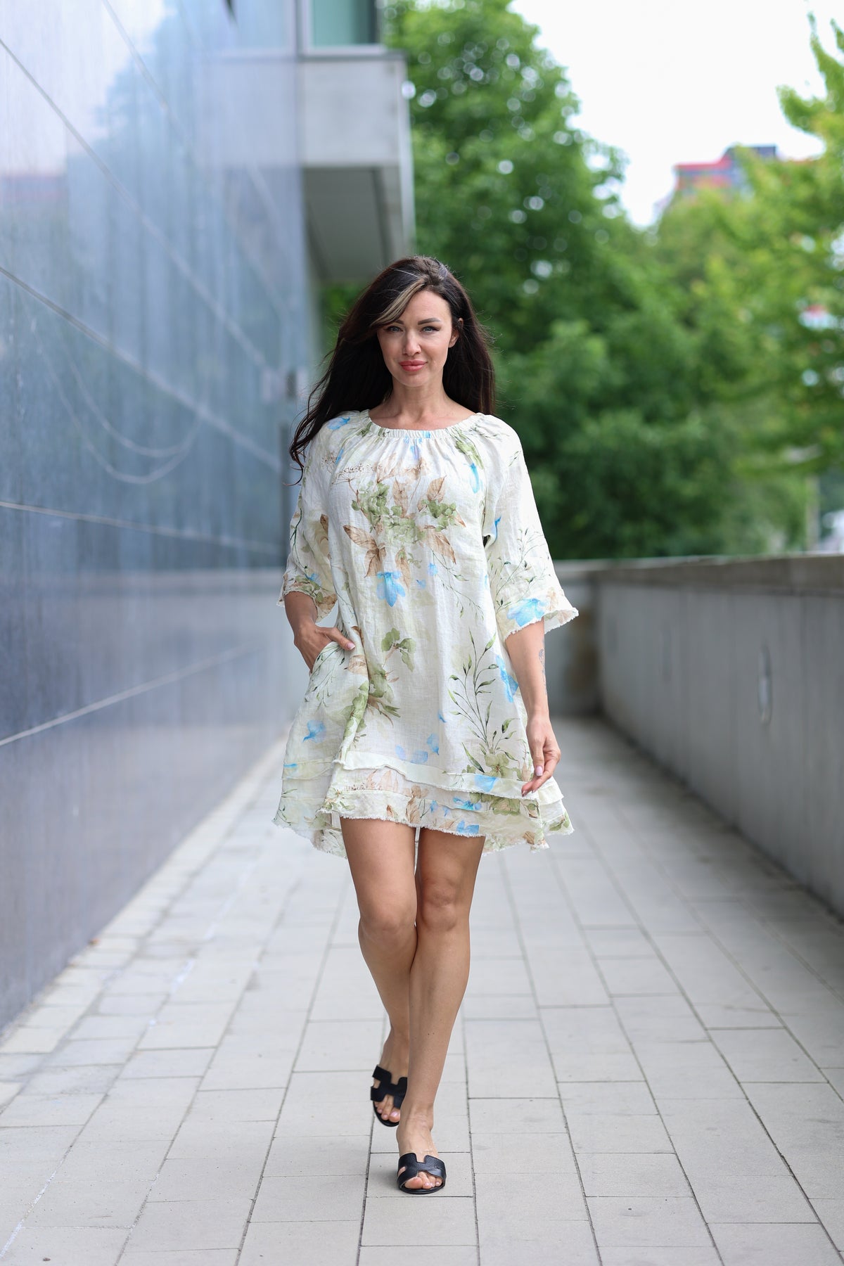 Floral Off-Shoulder Linen Dress