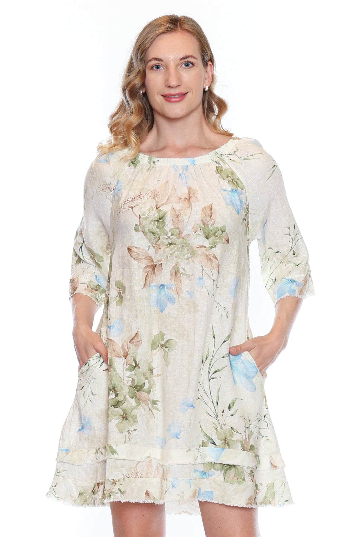 Floral Off-Shoulder Linen Dress