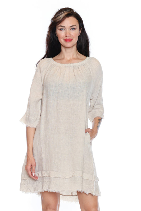 Linen Frayed Hem Dress
