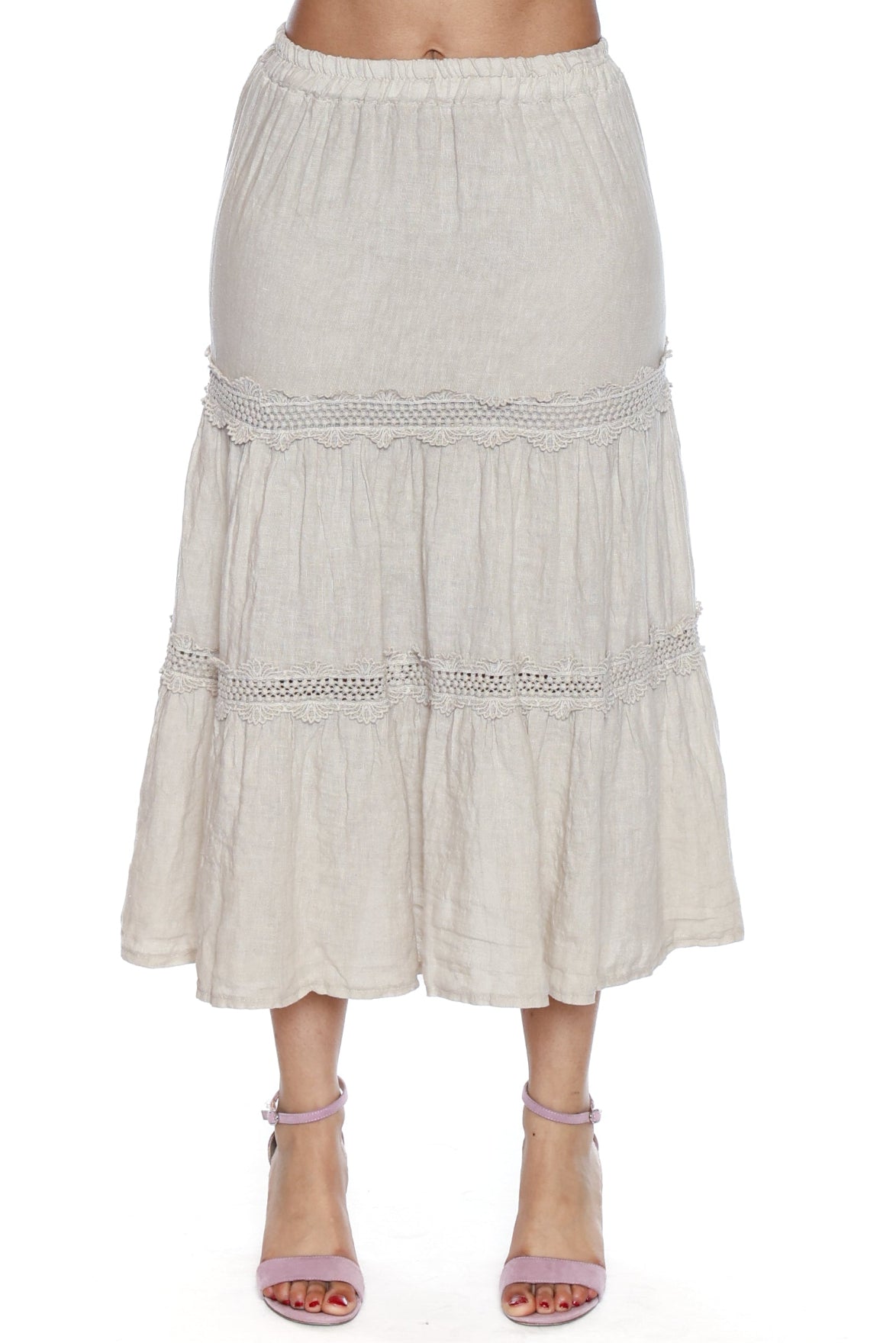 Linen Tiered Midi Skirt