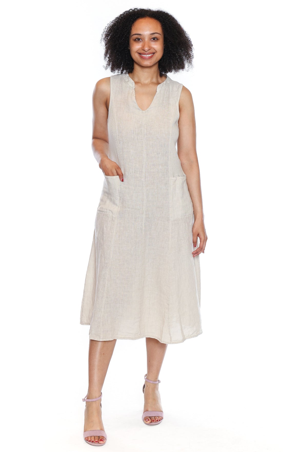 Sleeveless Linen Blend Midi Dress