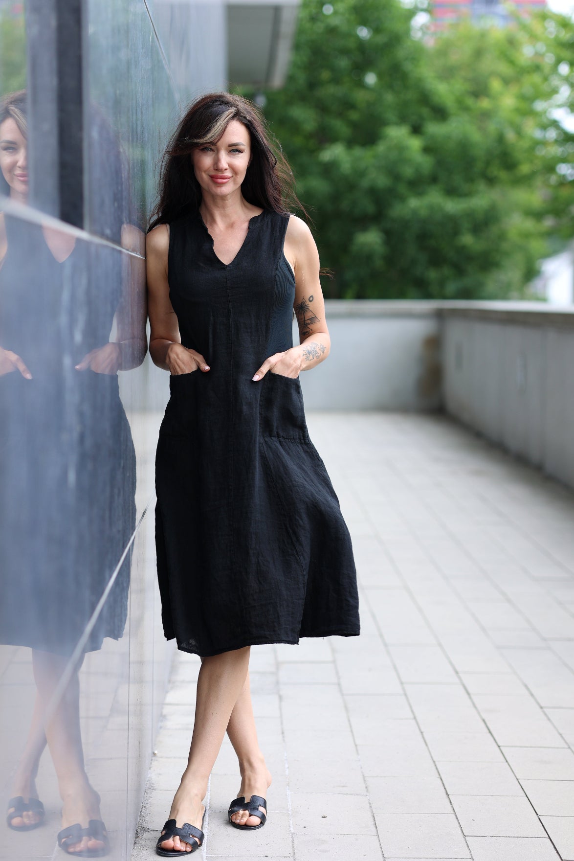 Sleeveless Linen Blend Midi Dress