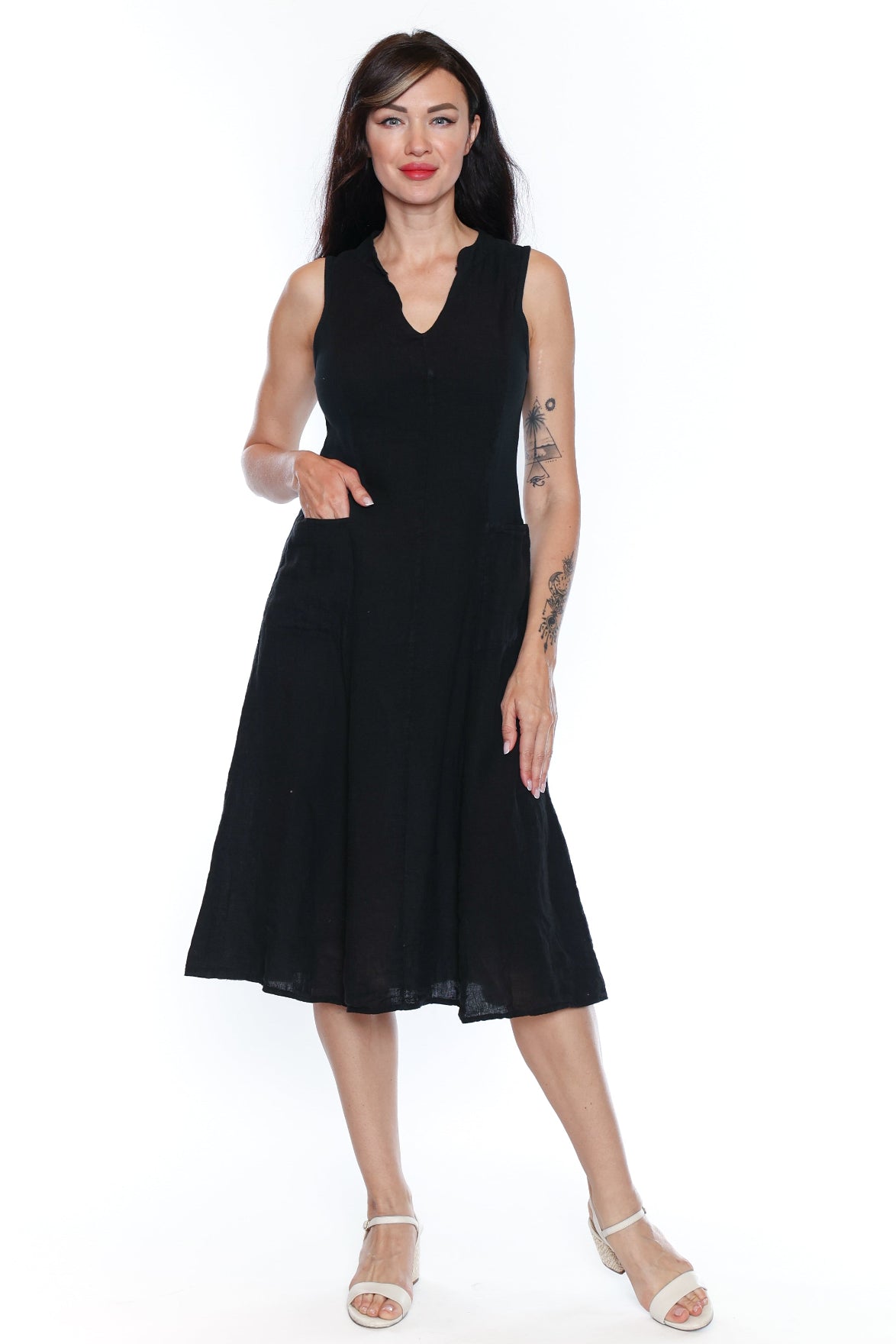 Sleeveless Linen Blend Midi Dress