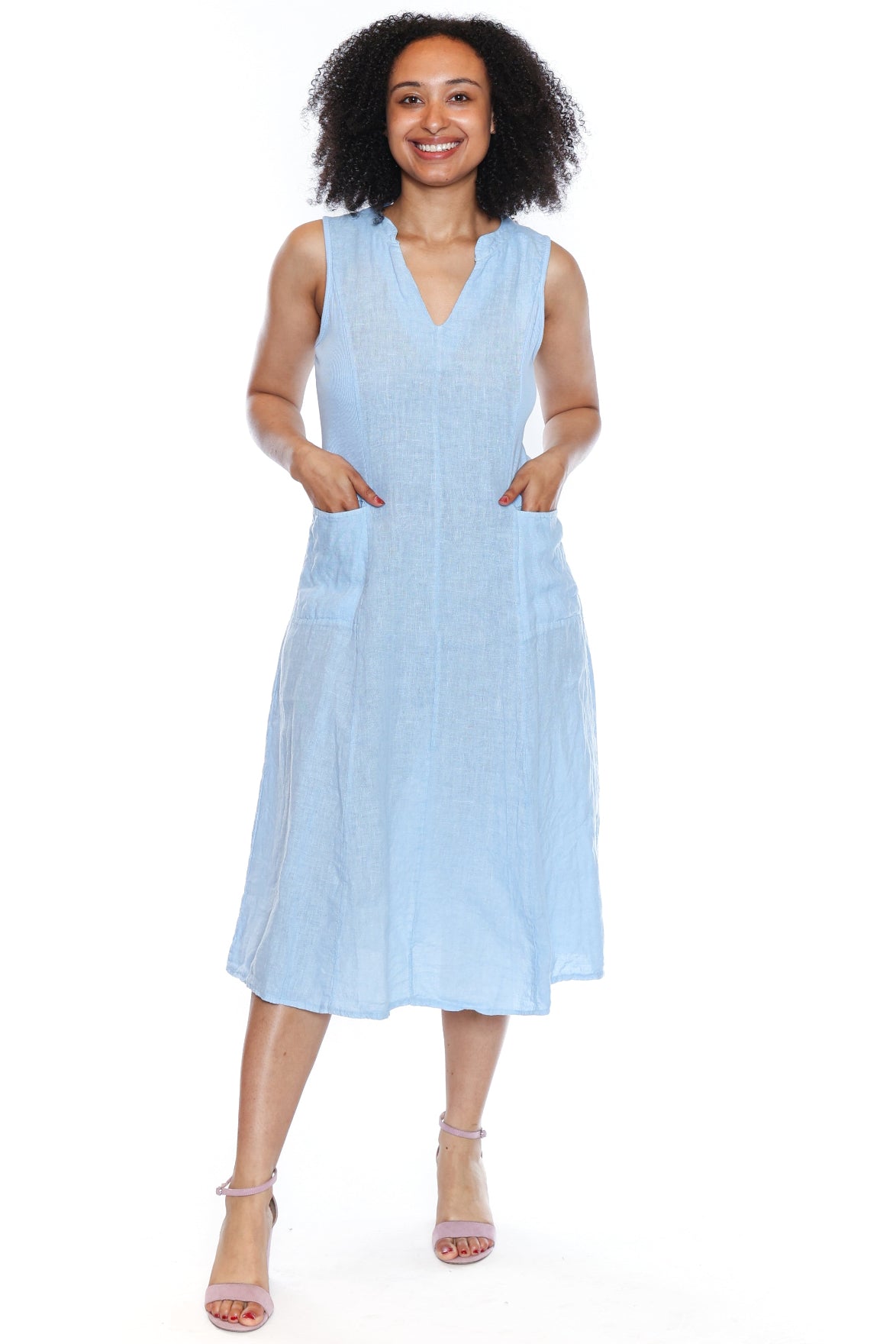 Sleeveless Linen Blend Midi Dress