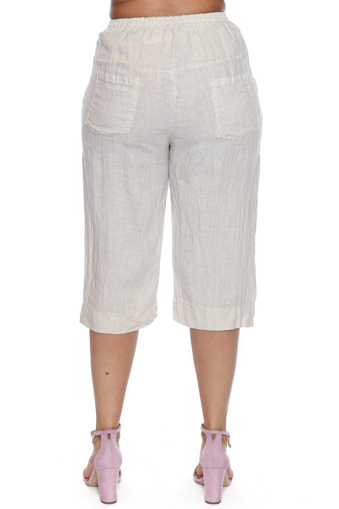Linen Pull-On Bermuda Shorts with Pockets