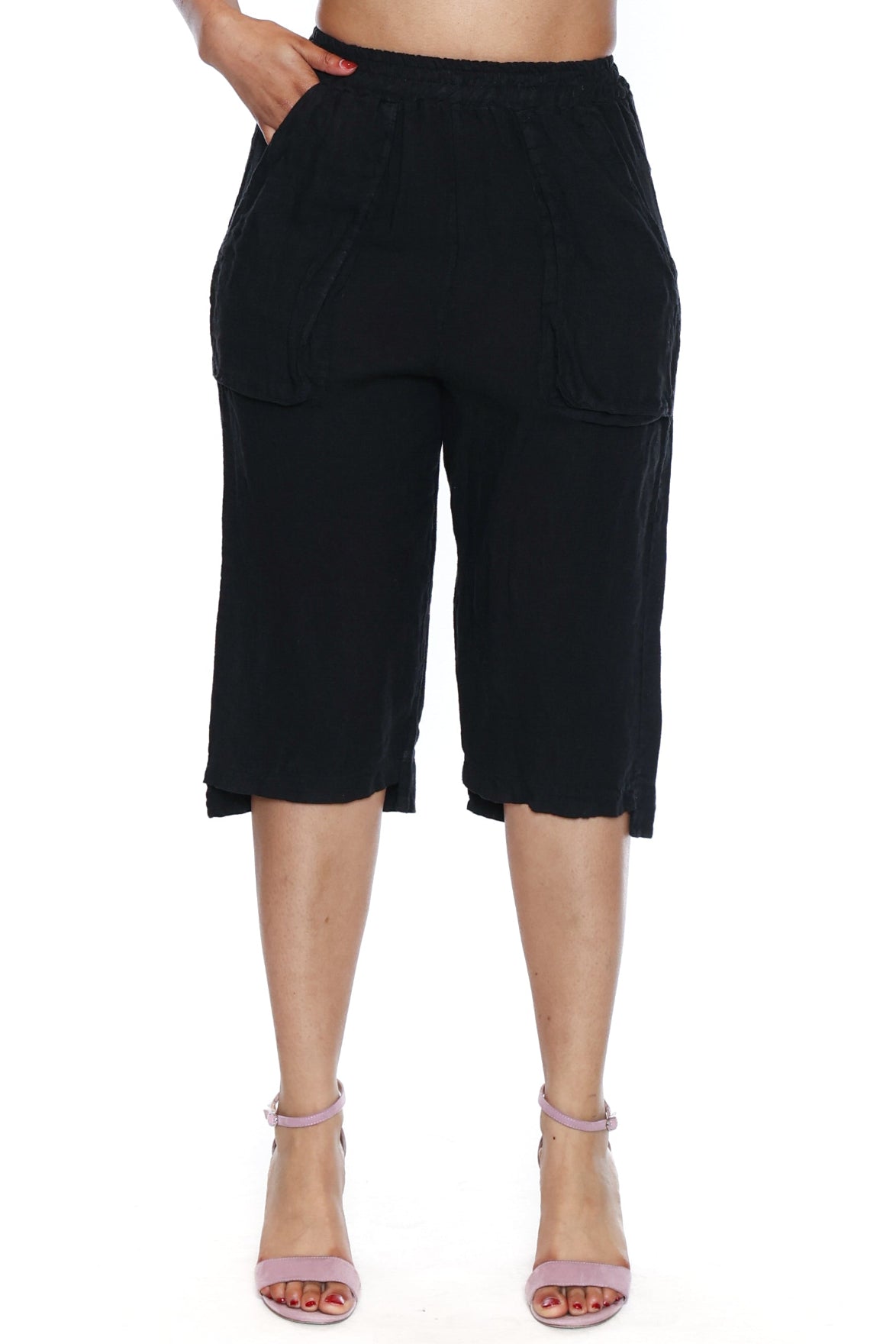 Linen Pull-On Bermuda Shorts with Pockets