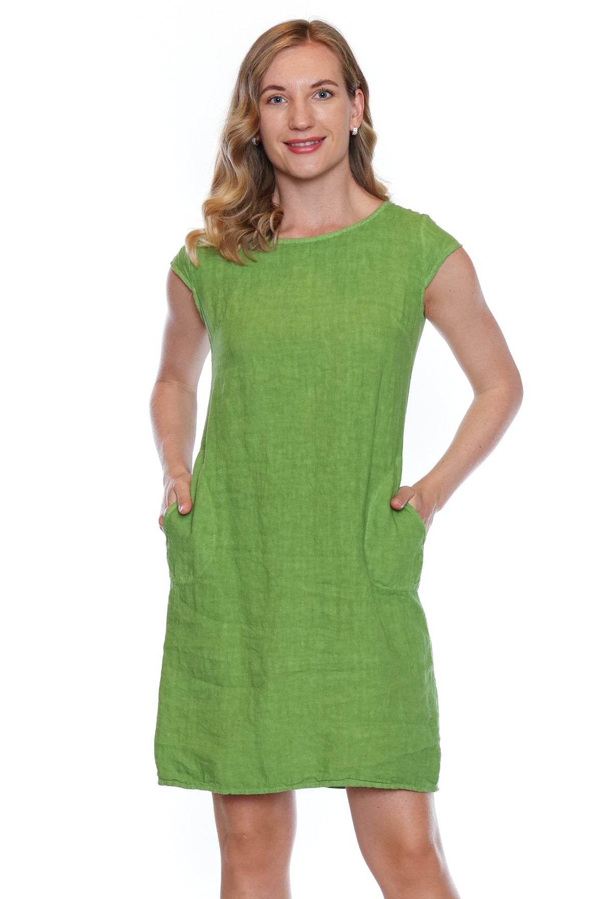 Linen Cap Sleeve Pocket Dress