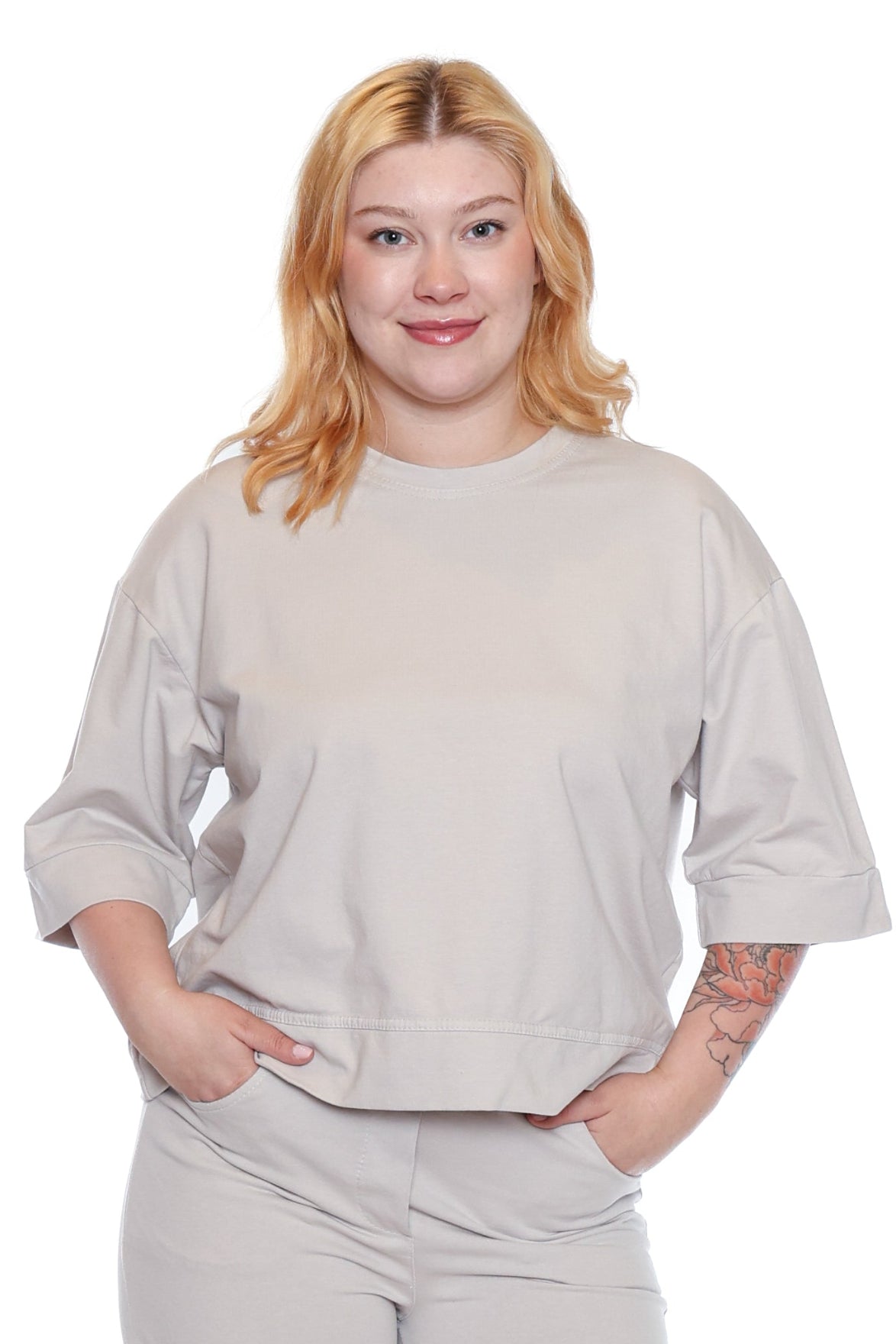 Beige Cotton Stretch Top