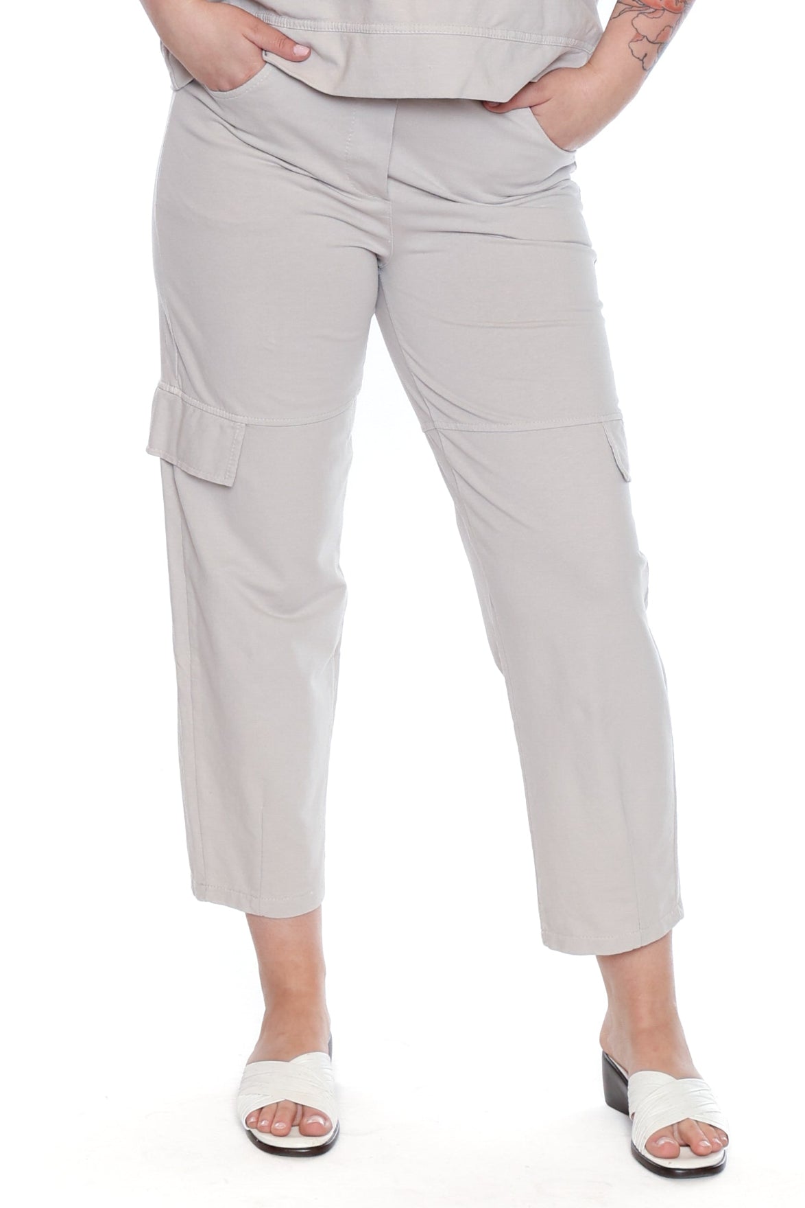 Beige Cotton Stretch Cargo Pants