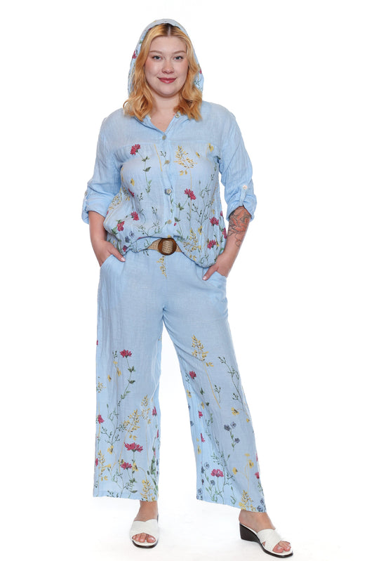 Floral Linen Blend Two-Piece Set