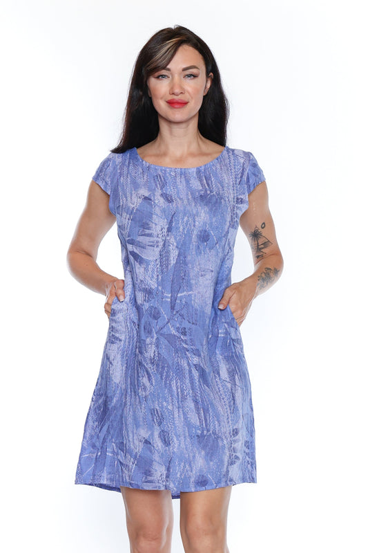 Linen Pocket Dress - Azure Print