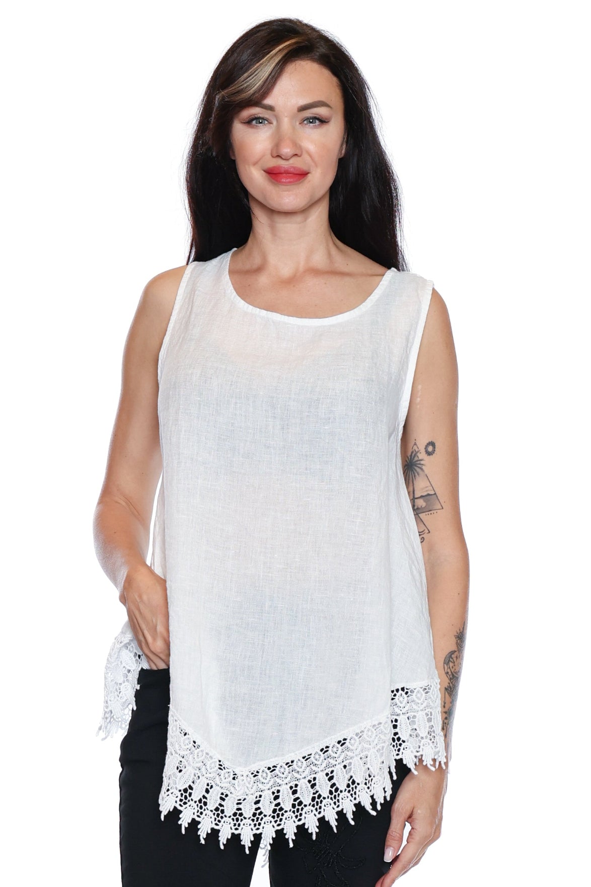 Linen Lace Hem Tank