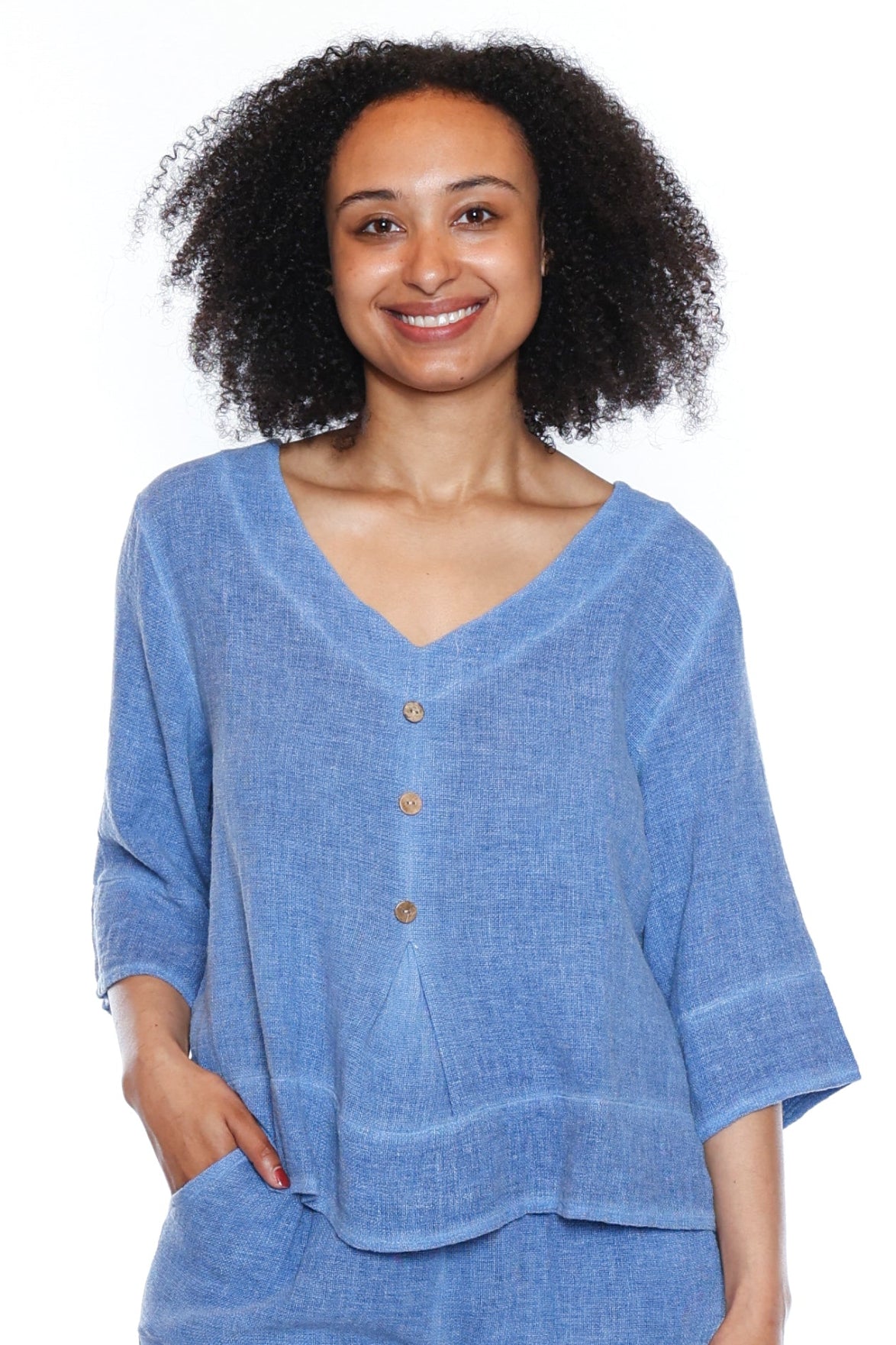 Linen Blend Button Front Top
