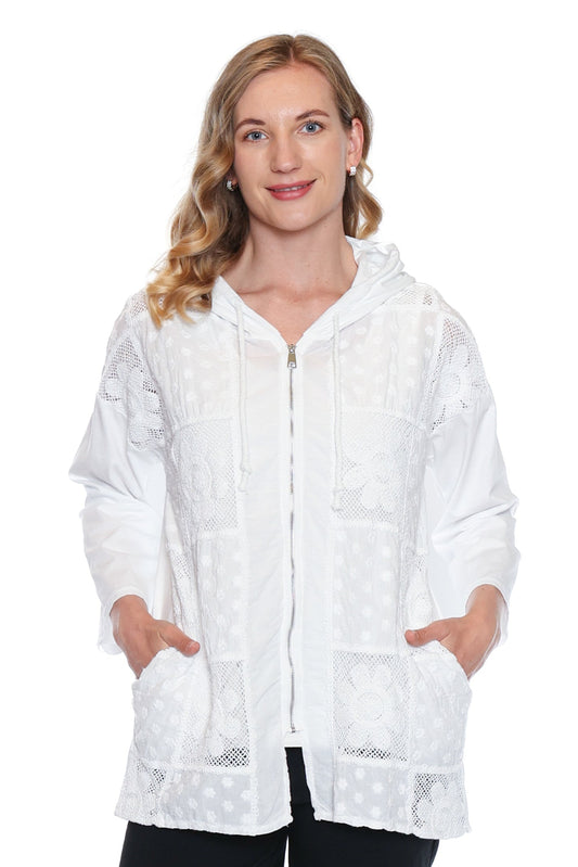 Lace Detail Zip-Up Cotton Jacket