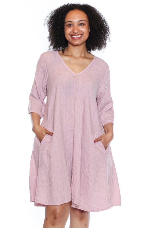Linen V-Neck Swing Dress with Pockets