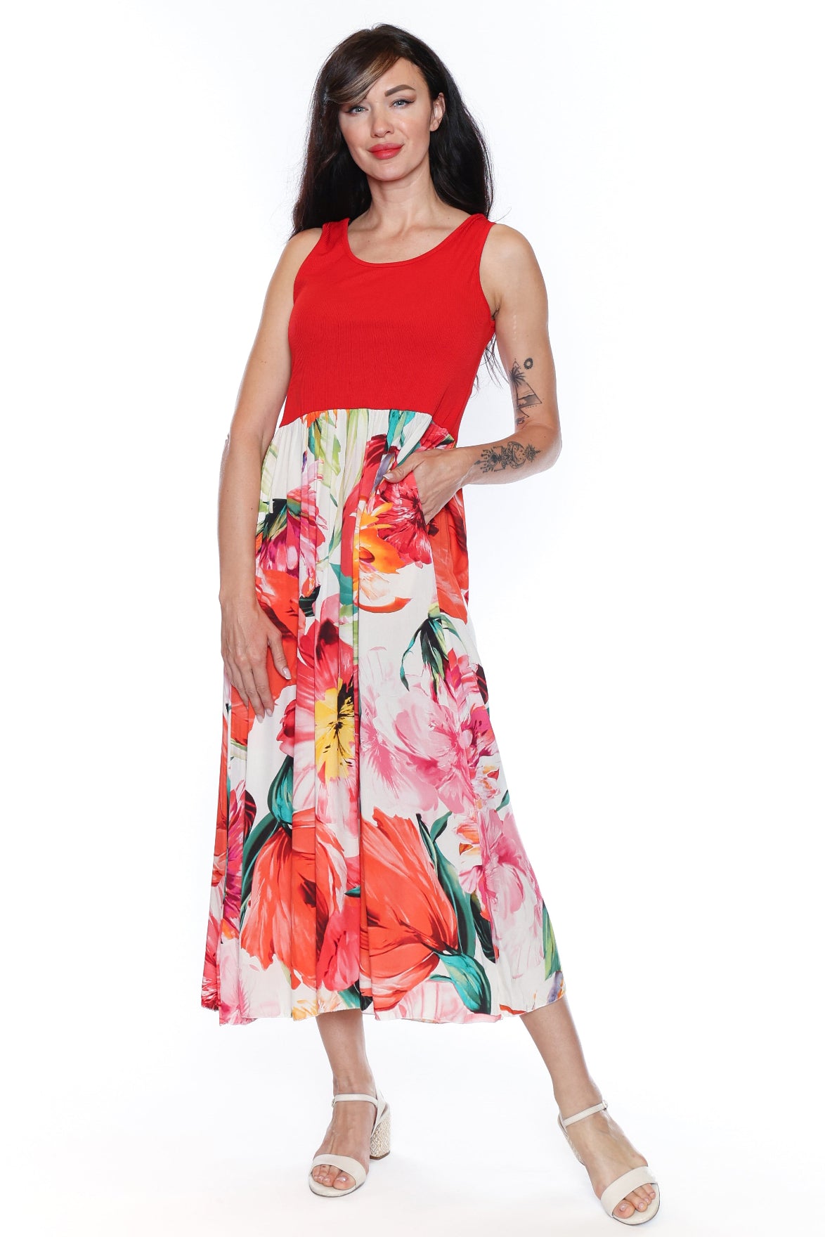 Tropical Contrast Maxi Dress