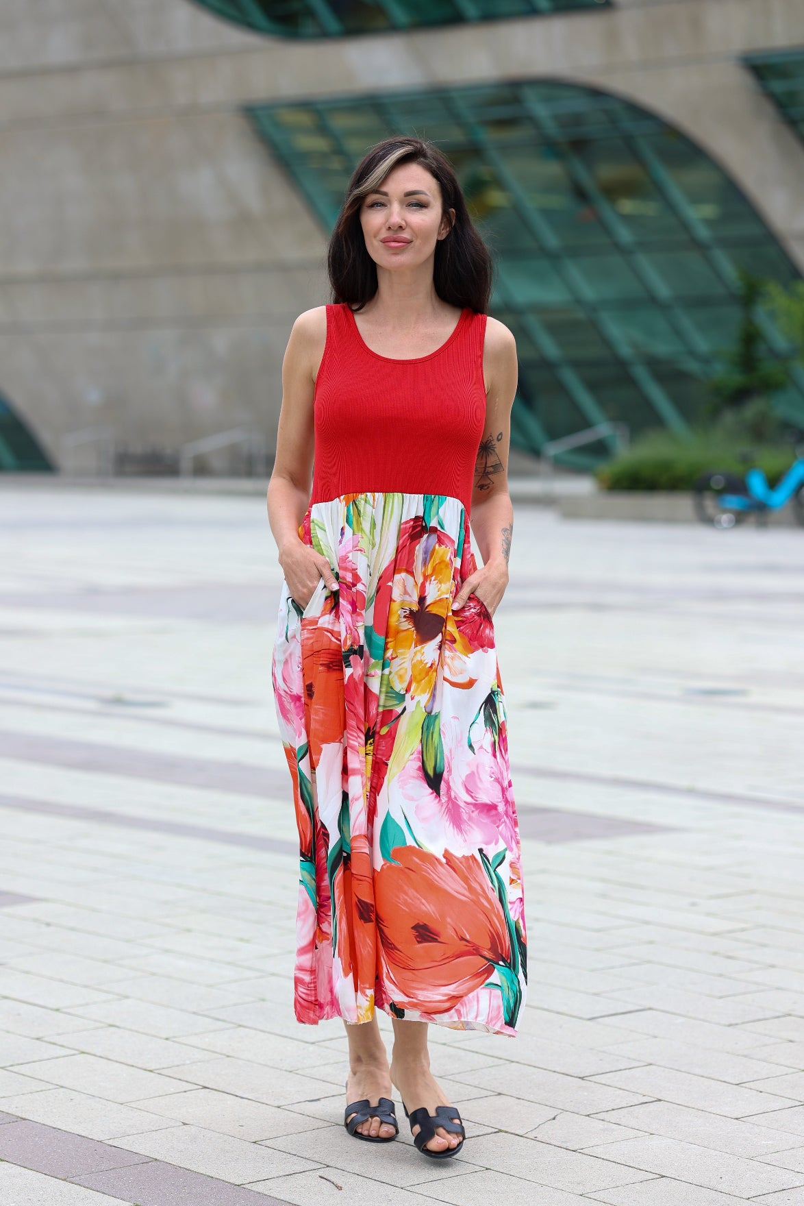Tropical Contrast Maxi Dress