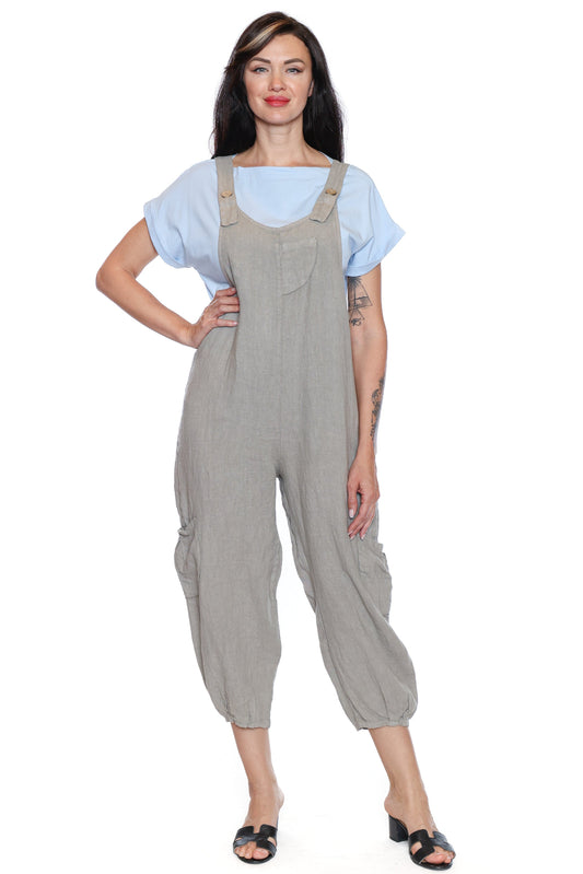 Linen Utility Jumpsuit with Adjustable Straps