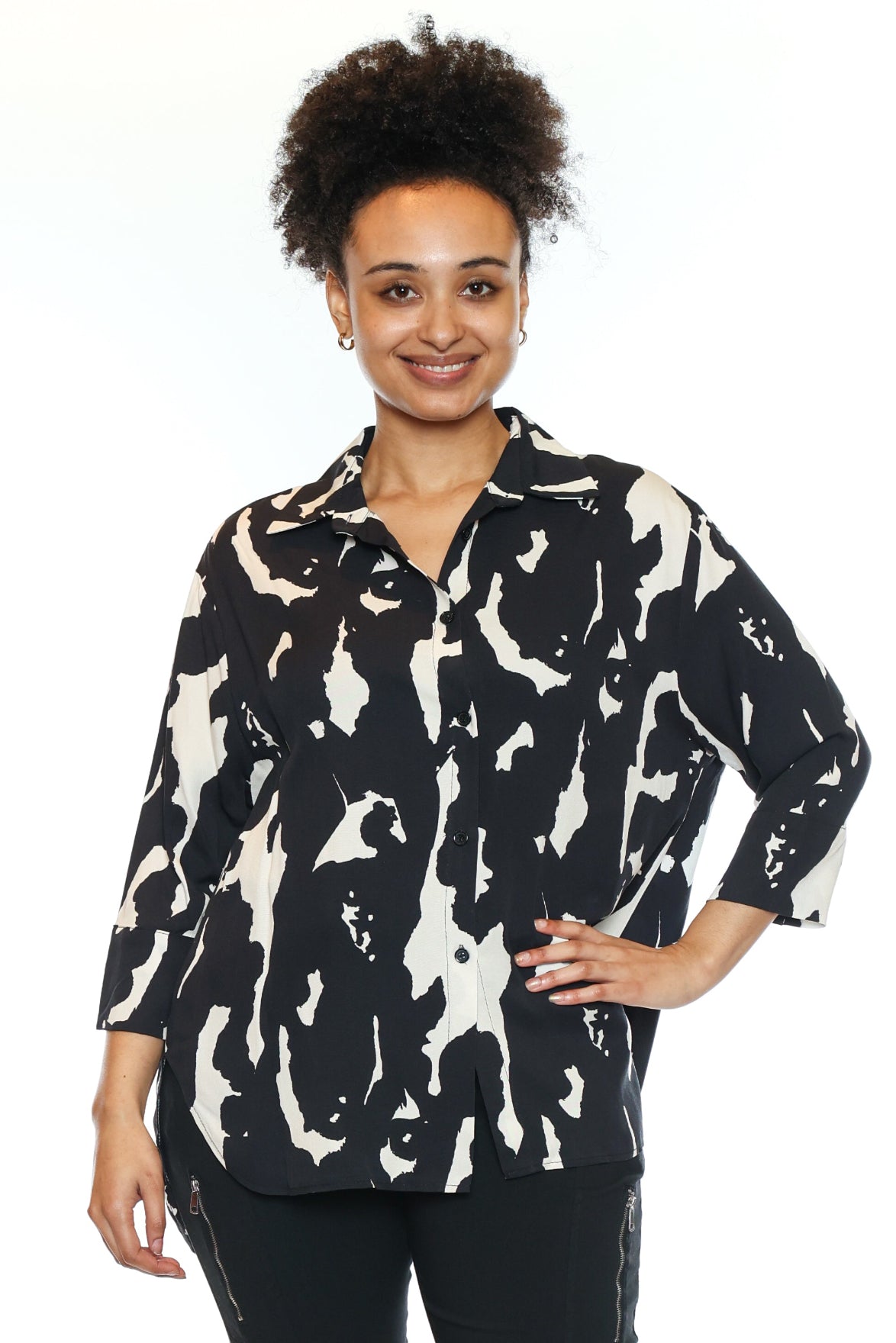Abstract Print Button-Up Blouse
