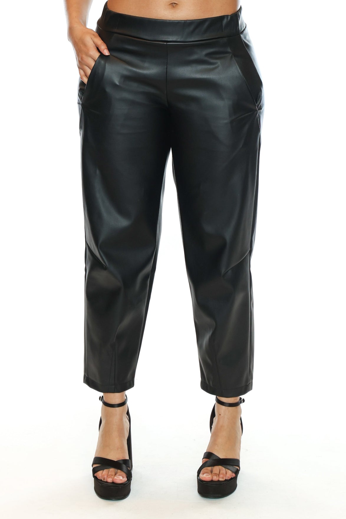 Faux Leather Tapered Pull-On Pant