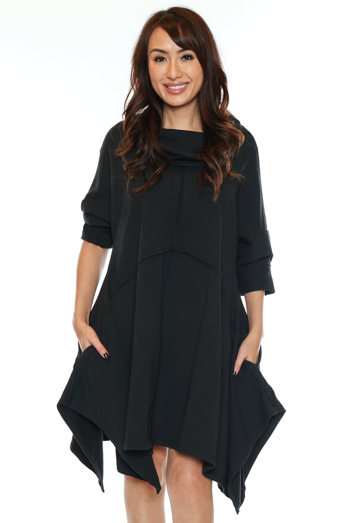 Cowl Neck Handkerchief Hem Dress