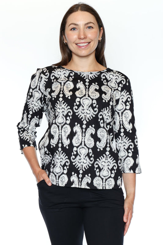 Printed Cotton 3/4 Sleeve Top
