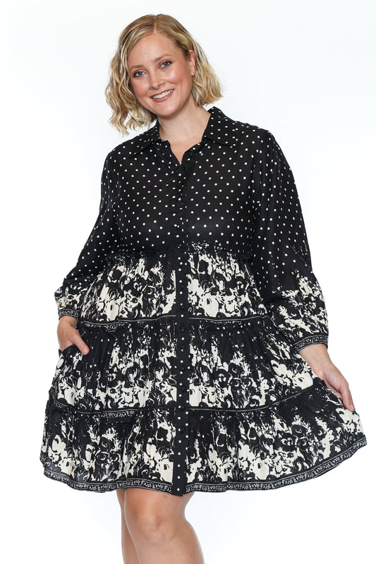 Midnight Muse Tiered Shirt Dress