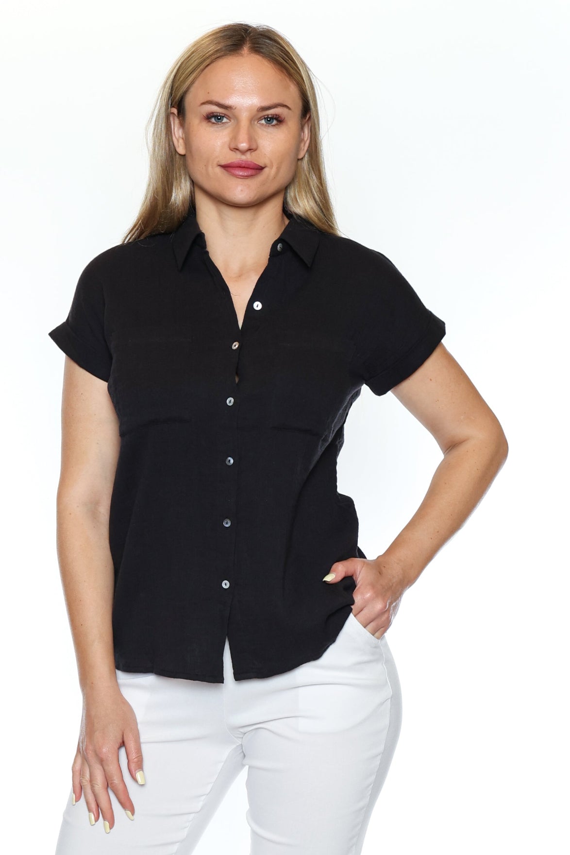 Essential Cotton Button-Front Blouse