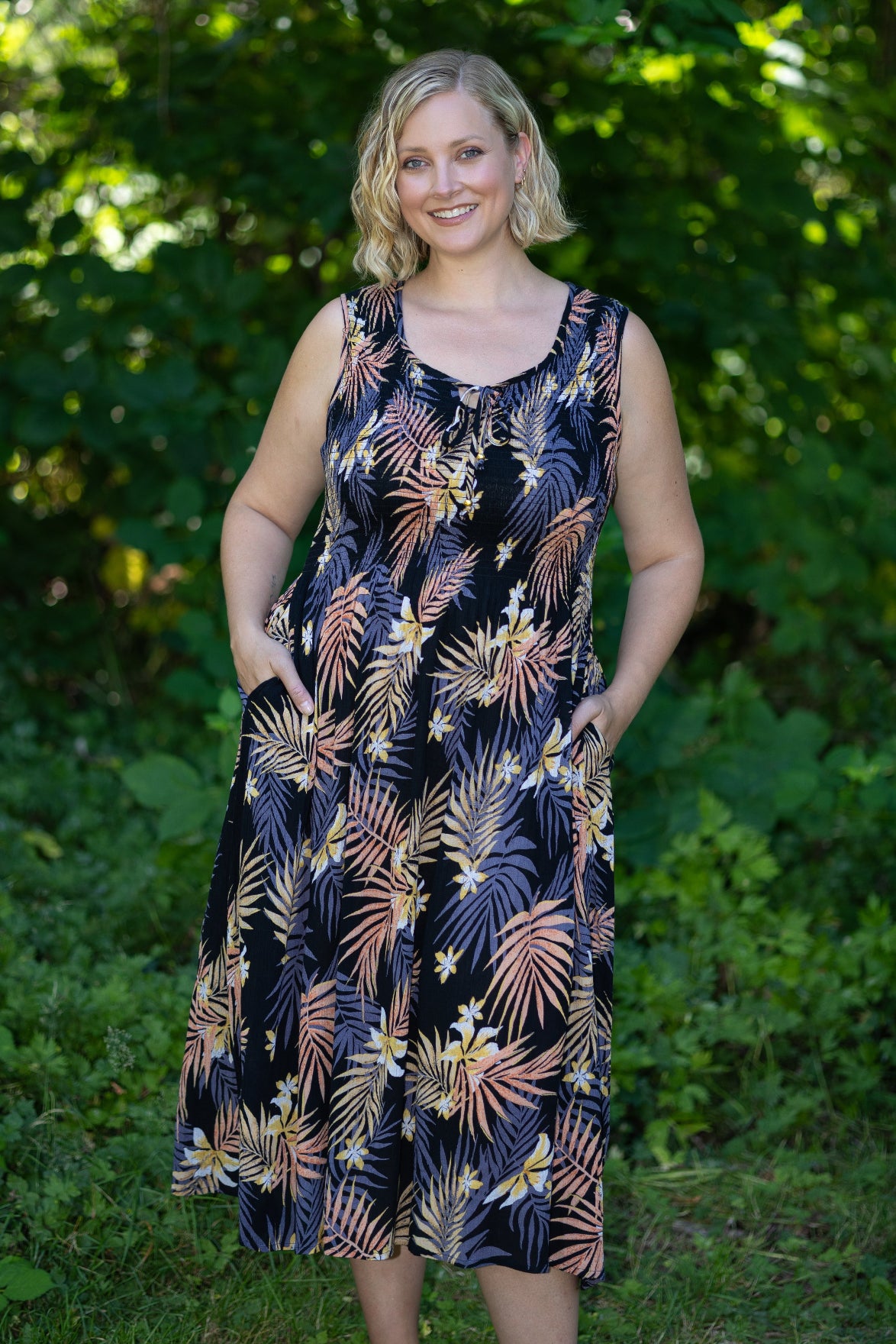 Tropical Palm Print Midi Dress