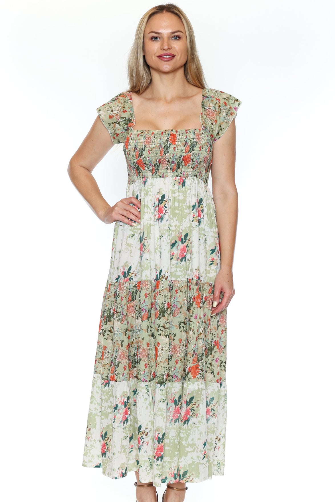 Smocked Floral Tiered Maxi Dress