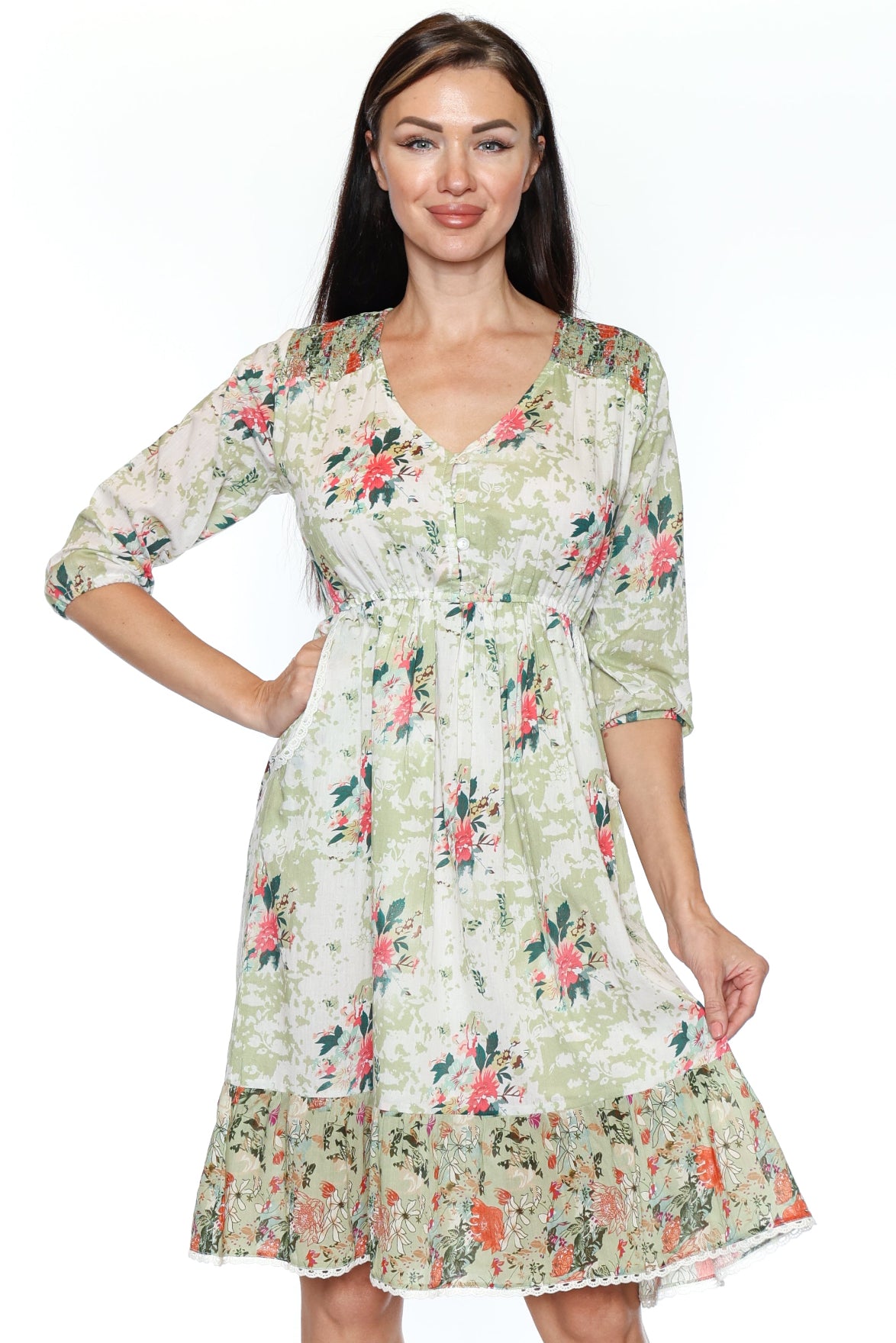 Vintage Floral Tiered Cotton Dress