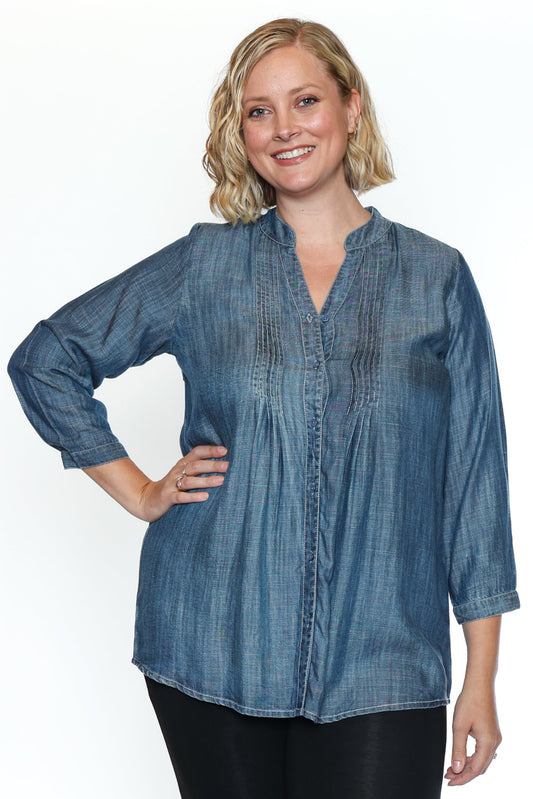 Pintuck Denim Tunic