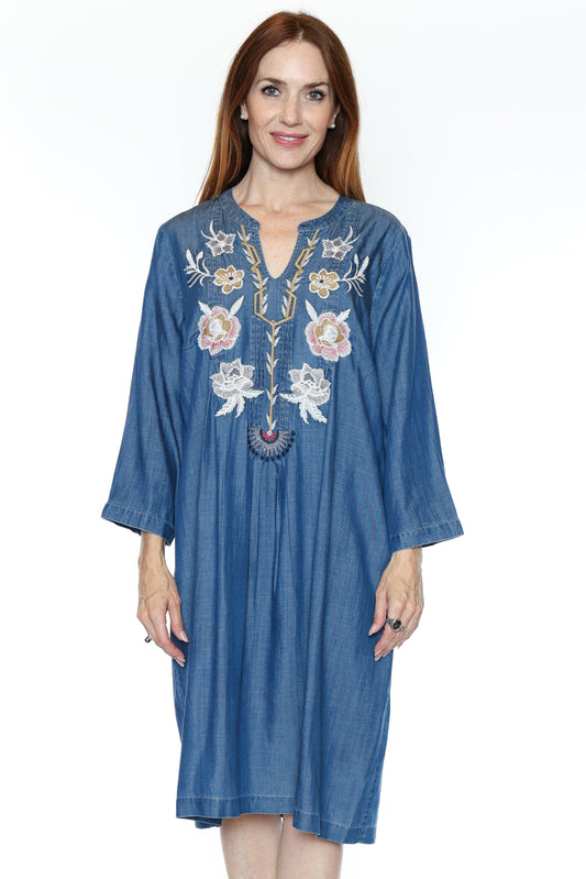 Embroidered Denim Dress