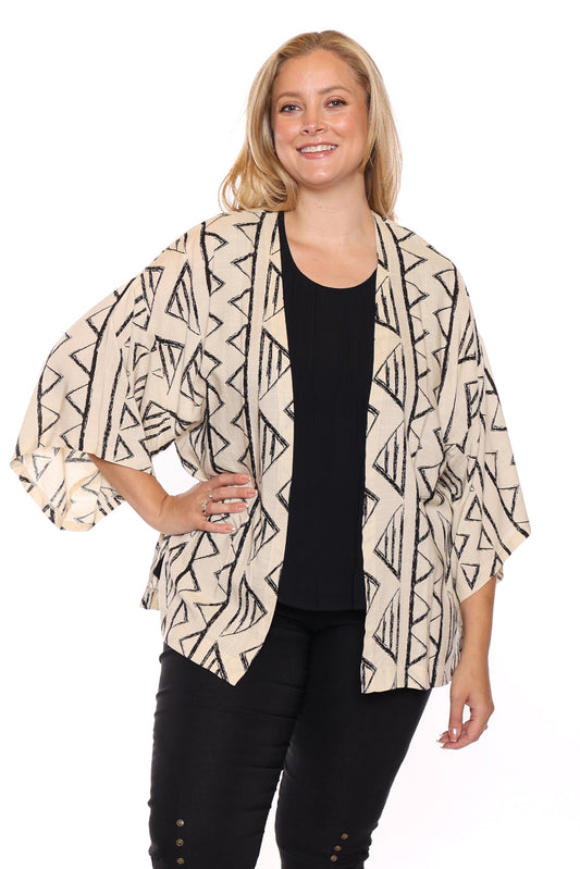 Open Front Geometric Kimono Jacket