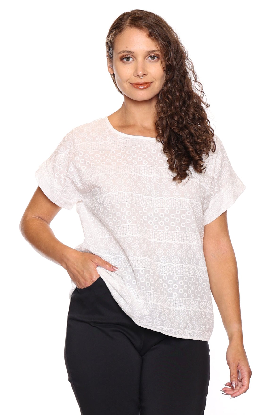 Textured Eyelet Cotton Tee