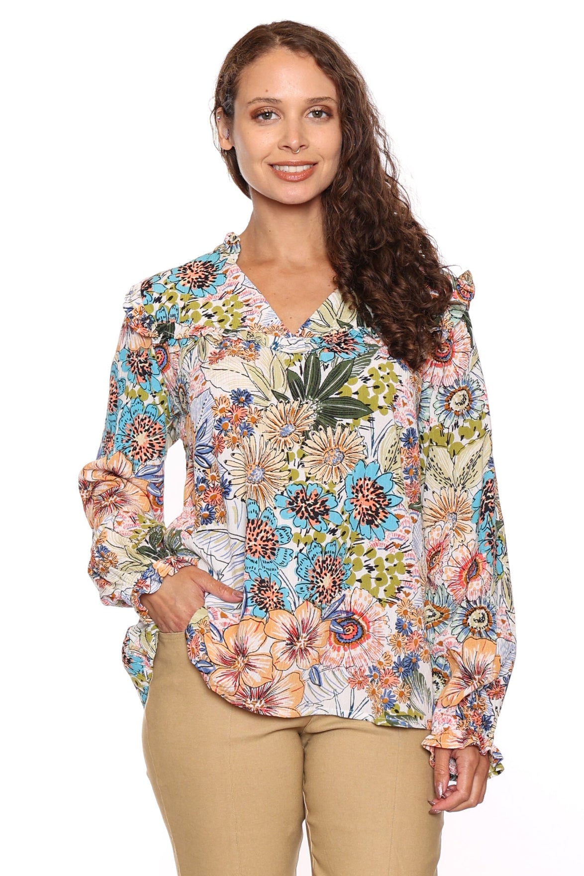 Ruffle Detail Printed Blouse